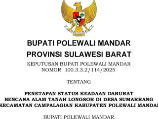 Pemkab Polman Tetapkan Status Keadaan Darurat Bencana Longsor di Sumarrang