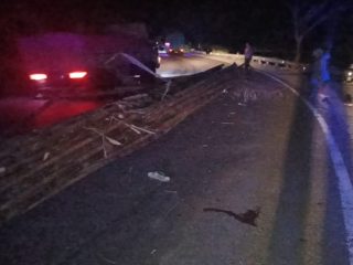 Truck Fuso Angkut Bambu Terguling di Polman Akibat Sopir Ngantuk, 1 Orang Tewas – 3 Luka